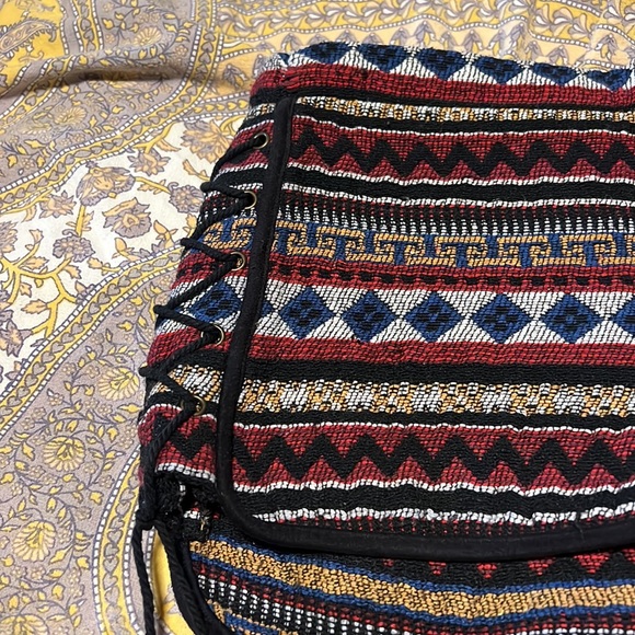 Paper Crane Tapestry Woven Fabric Bohemian Shorts with Corset Lacing and Tassels - Picture 2 of 8